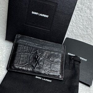 Saint Laurent Croc-Embossed Black Card Holder